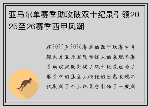 亚马尔单赛季助攻破双十纪录引领2025至26赛季西甲风潮 亚马尔单赛季助攻破双十纪录引领2025至26赛季西甲风潮